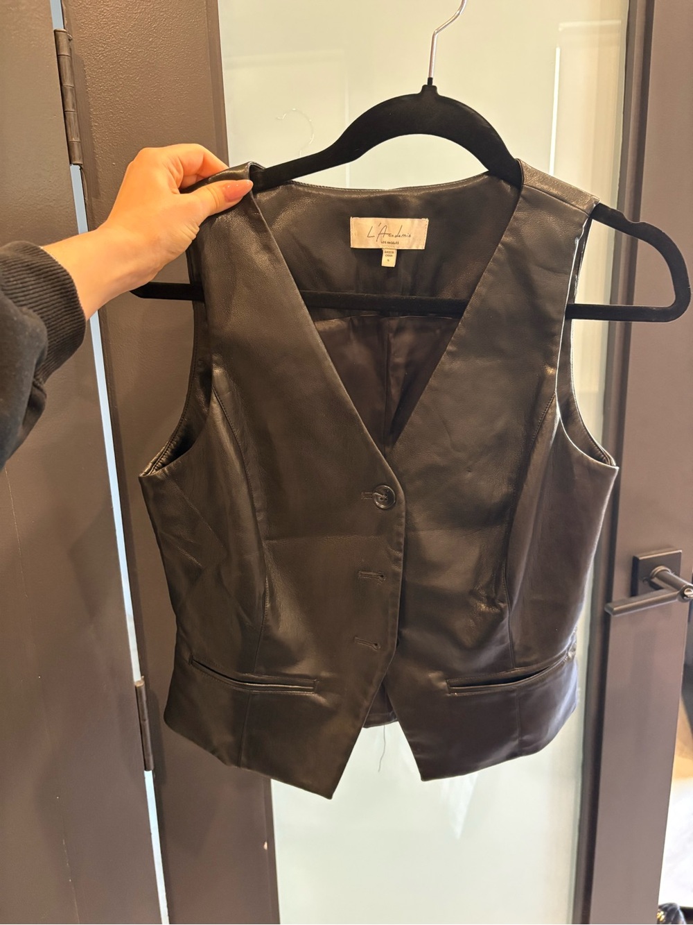 L'Academie Black Leather Tailored Vest